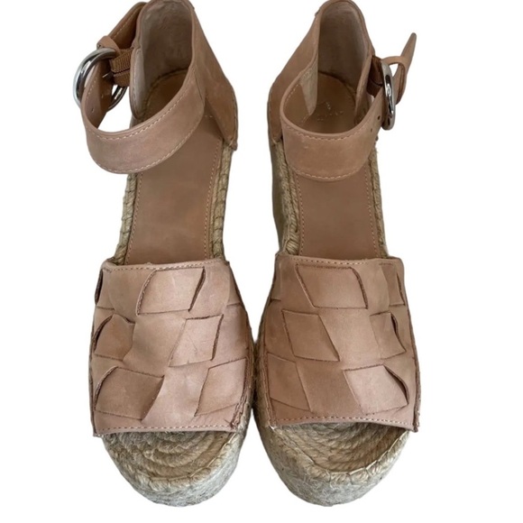 MARC FISHER espadrille, leather Platform Wedge sandals Tan  SZ 10 - Picture 3 of 9